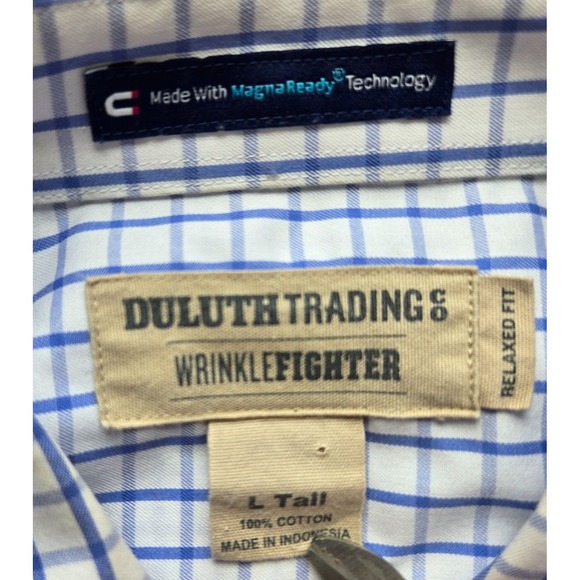 Duluth Trading Mens LT  Blue Check Short Sleeve Button Large Tall‎ Relaxed Fit - Picture 2 of 8